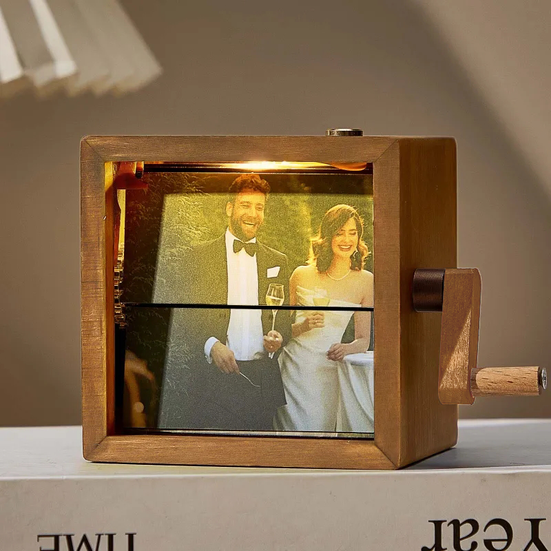 Custom Photo Flipbook Frame Animation Machine Hand-cranked Flipbook Box Photo Album with Light Anniversary Gifts
