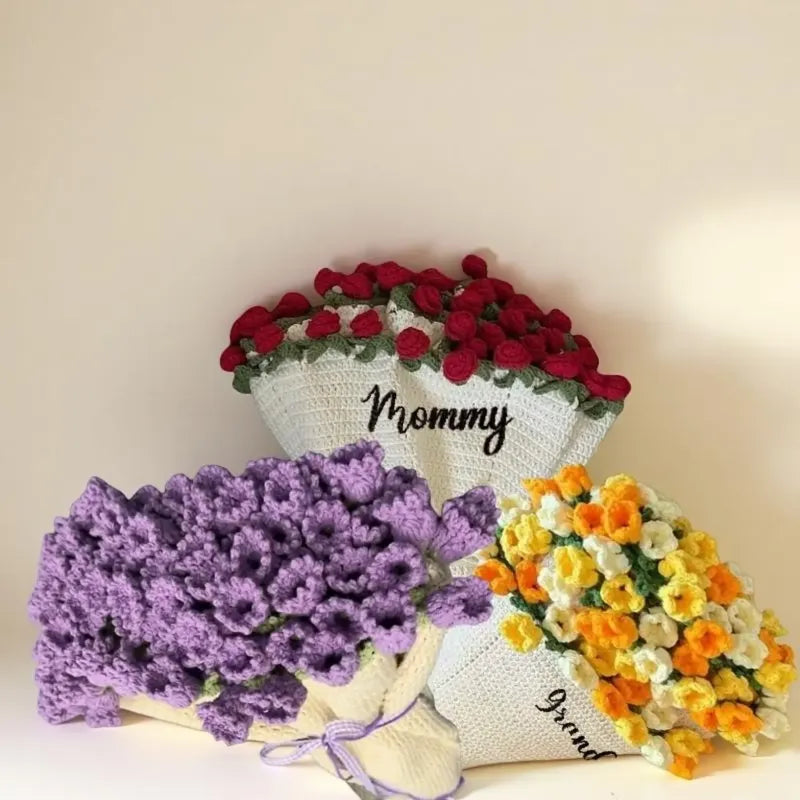 Custom Name Hand-Knitted Rose Blanket Ready-Made Gift for Mother's Day