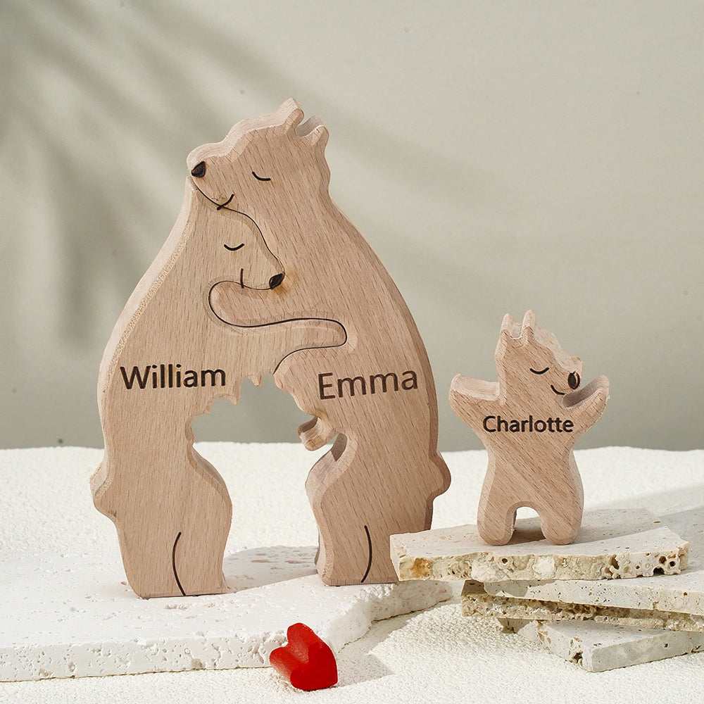 Puzzle Personalizzato Per Famiglie Con Orsi In Legno, Nomi Personalizzati, Regali Per Decorazioni Per La Casa