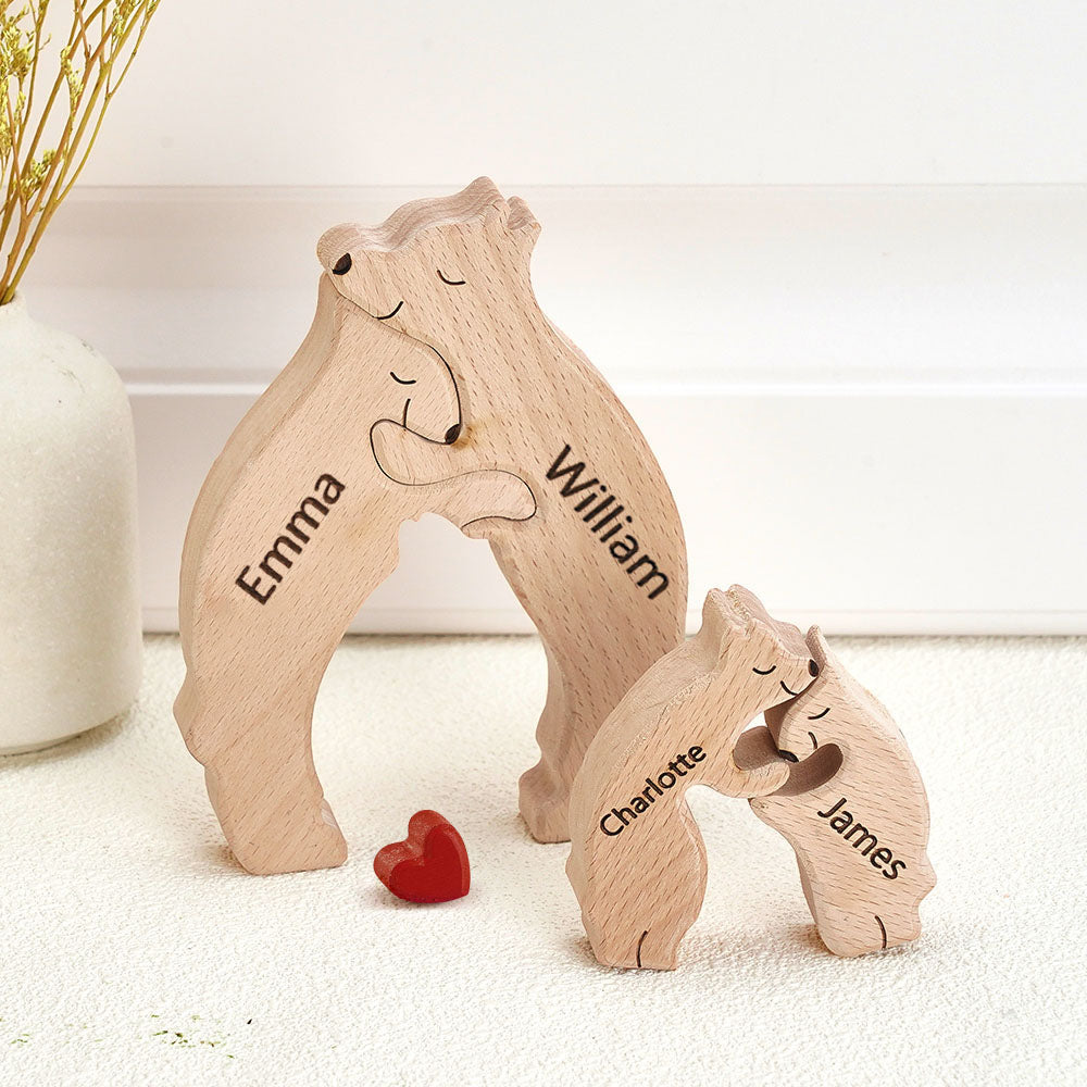 Puzzle Personalizzato Per Famiglie Con Orsi In Legno, Nomi Personalizzati, Regali Per Decorazioni Per La Casa