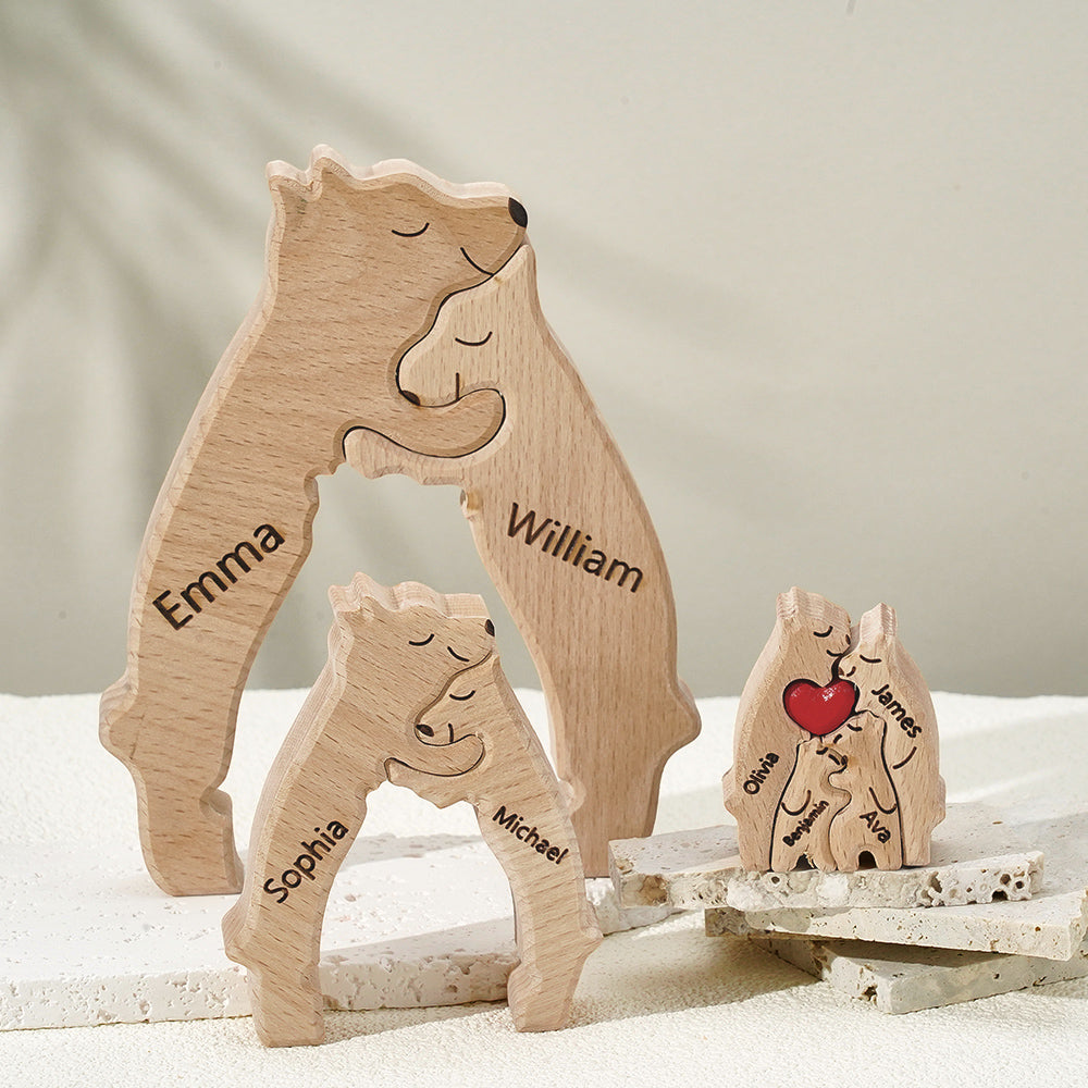 Puzzle Personalizzato Per Famiglie Con Orsi In Legno, Nomi Personalizzati, Regali Per Decorazioni Per La Casa
