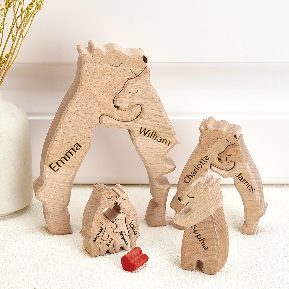Puzzle Personalizzato Per Famiglie Con Orsi In Legno, Nomi Personalizzati, Regali Per Decorazioni Per La Casa