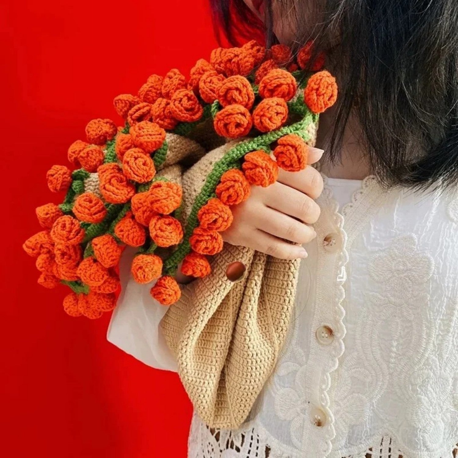 Hand-Knitted Rose Blanket DIY Kit & Ready-Made Gift for Mother's Day Valentine's Day