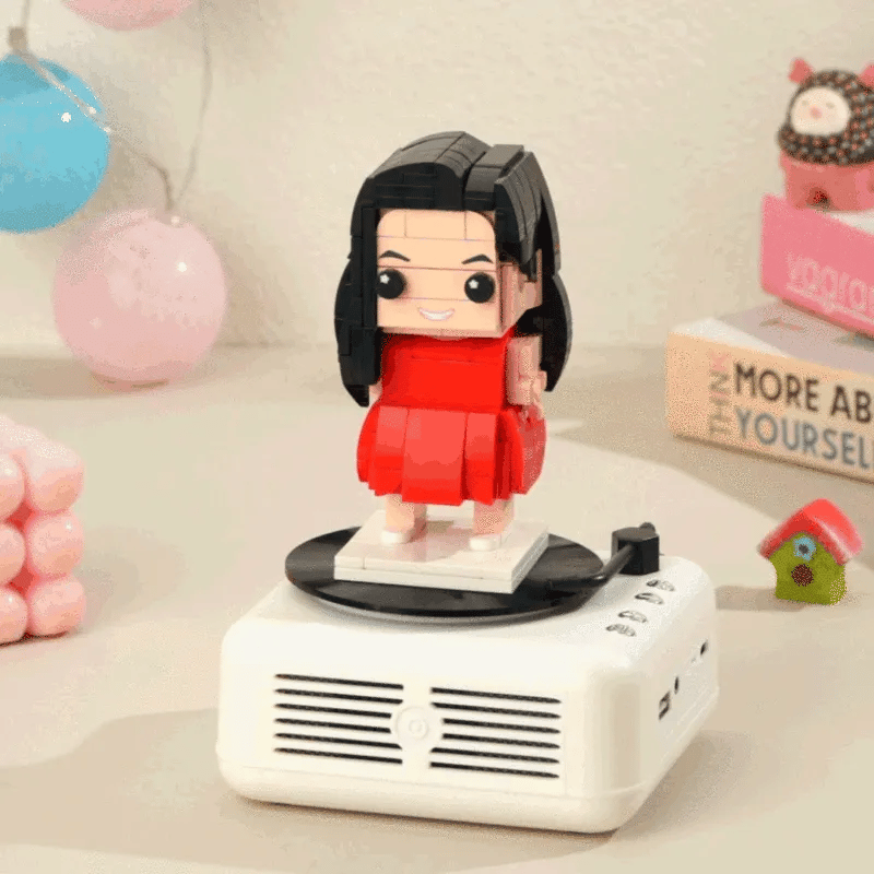 Customizable 1 Person Full Body Custom Brick Figures with Bluetooth Speaker Base Can Play Music Anniversary Gift