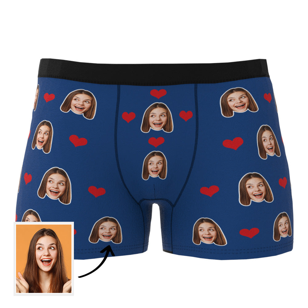 Custom Men's Boxer Briefs with Your Face & Hearts! Surprise Your Loved One with a Unique Gift! Gift For Him!