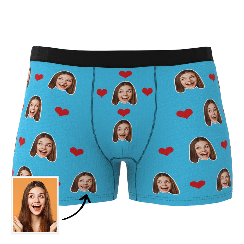 Custom Men's Boxer Briefs with Your Face & Hearts! Surprise Your Loved One with a Unique Gift! Gift For Him!
