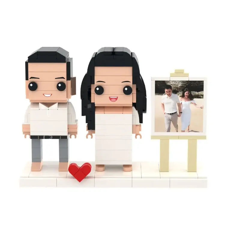 Customizable 2 People with Photo Frame Personalized Brick Figures Small Particle Block