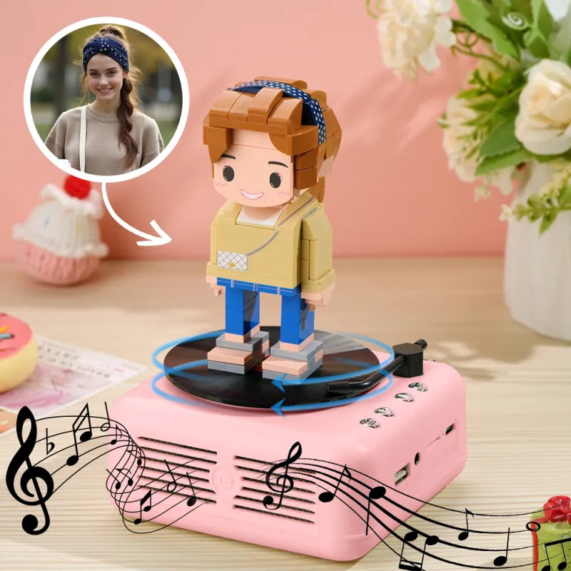 Customizable 1 Person Full Body Custom Brick Figures with Bluetooth Speaker Base Can Play Music Anniversary Gift