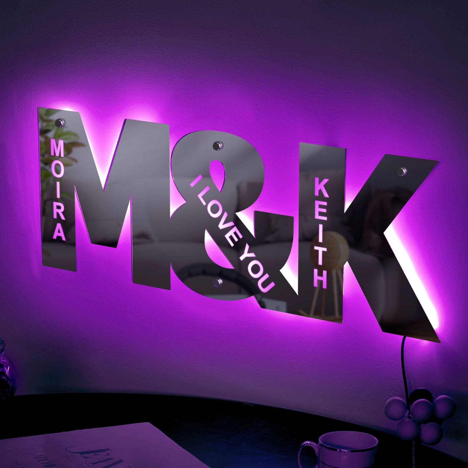 Personalized Couple Letter Mirror Light - Customizable Wall Decor
