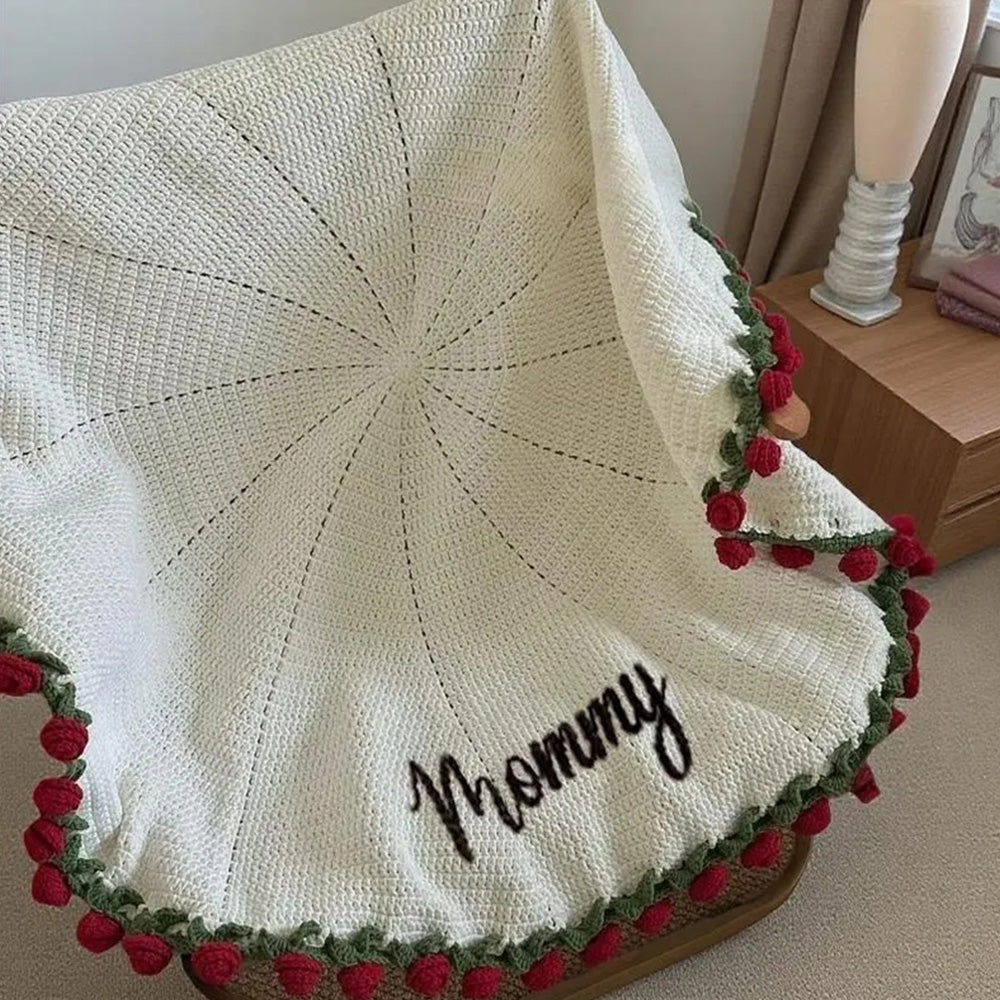 Custom Name Hand-Knitted Rose Blanket Ready-Made Gift for Mother's Day