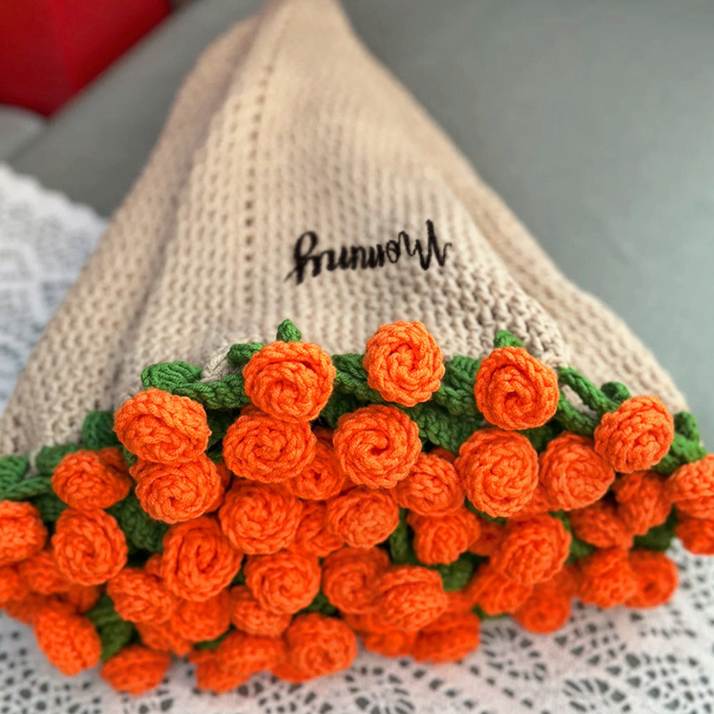 Custom Name Hand-Knitted Rose Blanket Ready-Made Gift for Mother's Day