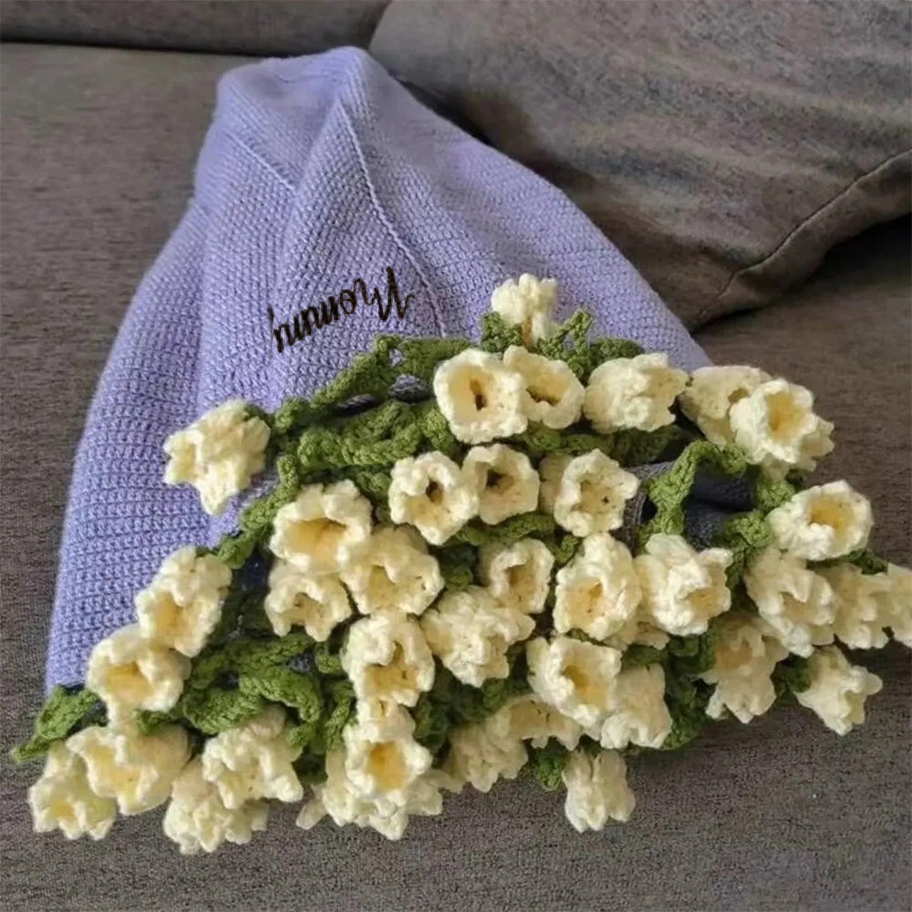 Custom Name Hand-Knitted Rose Blanket Ready-Made Gift for Mother's Day