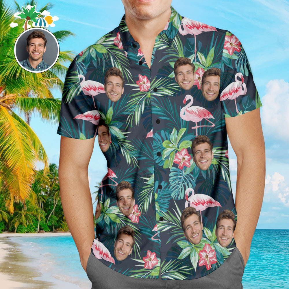 Custom Face Preview Hawaiian Shirts Colorful Flamingo Aloha Beach Shirt For Men
