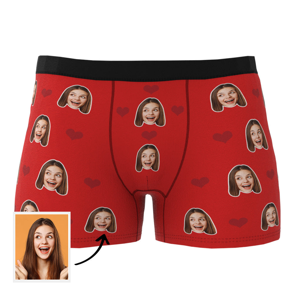 Custom Men's Boxer Briefs with Your Face & Hearts! Surprise Your Loved One with a Unique Gift! Gift For Him!