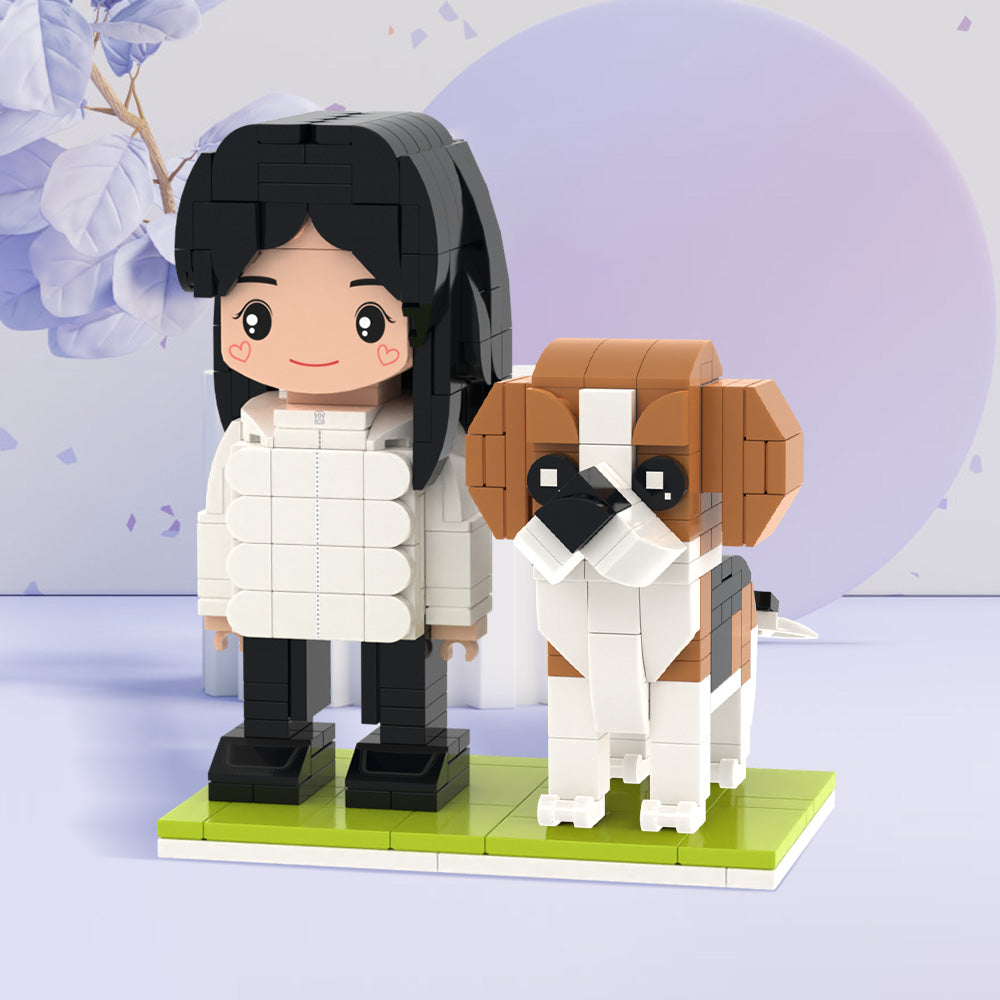 Customizable Cute Brick Figures Personalized Brick Figures with Dog Small Particle Block Toy Full Body