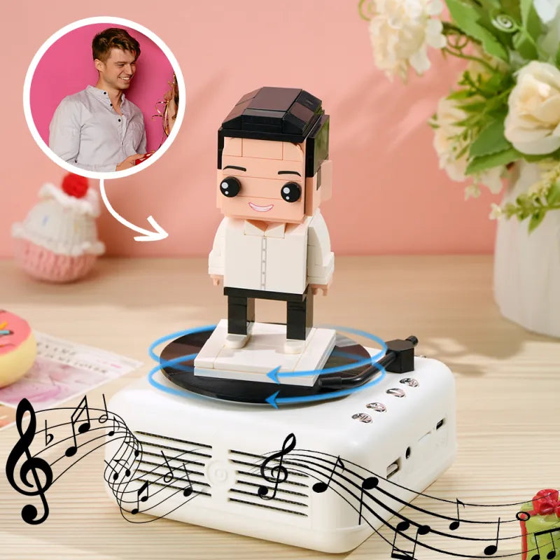 Customizable 1 Person Full Body Custom Brick Figures with Bluetooth Speaker Base Can Play Music Anniversary Gift
