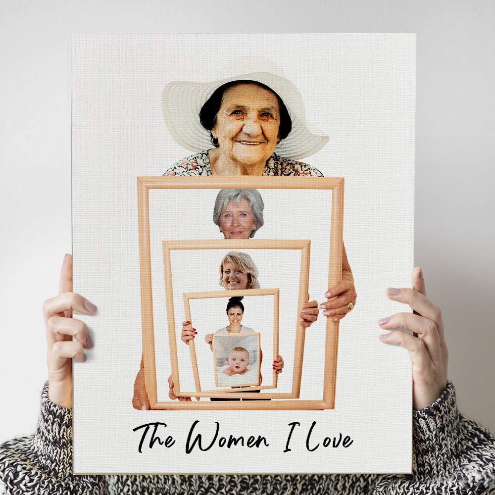 The Three/ Four/ Five Ages of the Generations Painting Custom Photo Canvas Ornament Mother's Day Gift Without Frame
